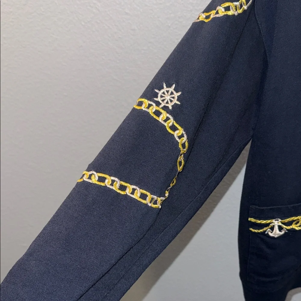 Nautical Vintage Navy Blue Embroidered Chain-Detail Cardigan Sweater🪝⚓️⛵️ - Picture 3 of 7